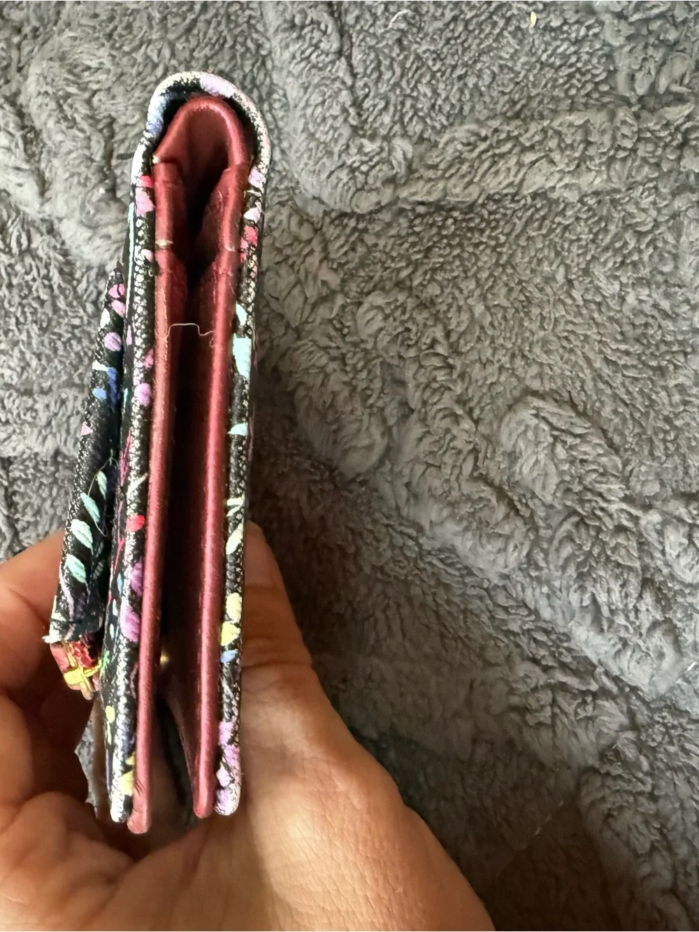 Floral Compact Card Wallet - Black with Multicolor Floral Print